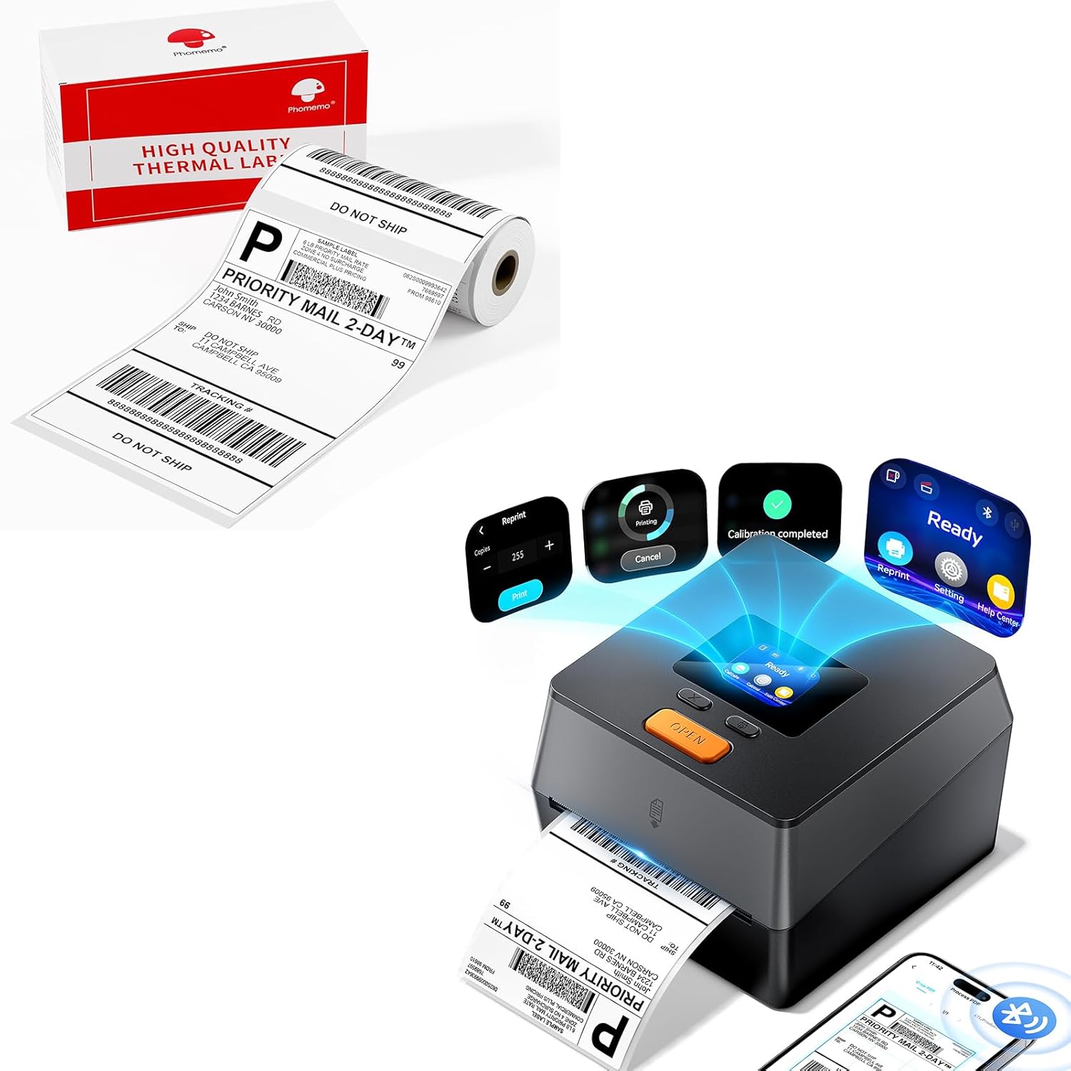 Phomemo D420D Shipping Label Printer & Packs of 55pcs 4x6 Labels