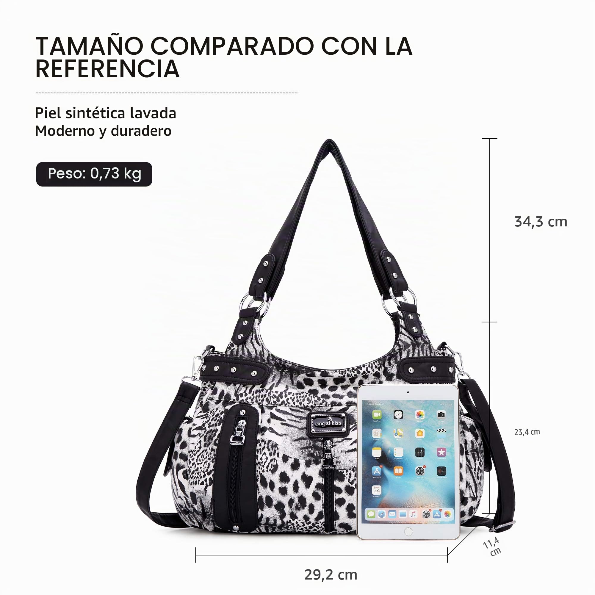 Angelkiss - Bolsos grandes con asas para mujer, de piel sintética lavada, de media luna tipo hobo, de hombro, bohemios, cruzados