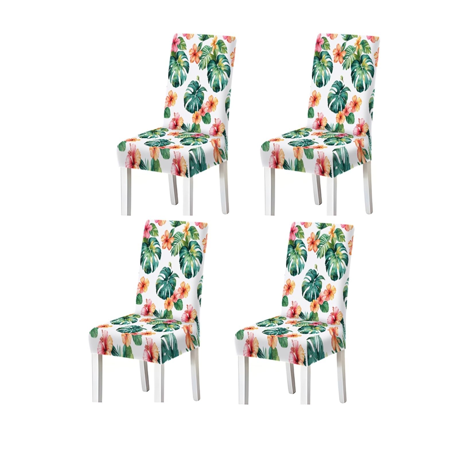KXUAUV Tropical Hibiscus Monstera Leaf Pattern Print Dining Chair Covers Set Of 2/4/6, Stretch Slipcovers For Kitchen Dining Room Seat Protectors for Restaurant Hotel Party(4PCSChair cover)