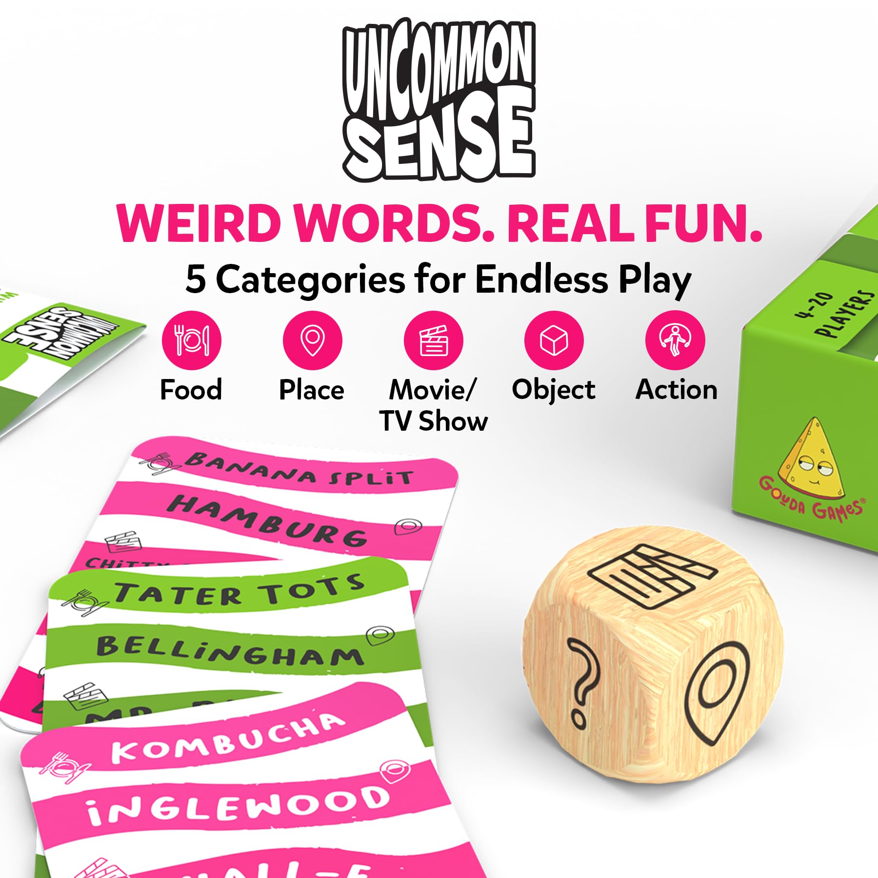 Gouda Games Uncommon Sense – Schnelles, lustiges Ratespiel für Partys, schnell denkende Wortspaß für Erwachsene, Jugendliche und Familien, perfekt für Spielabende, Geschenke ab 10, 11, 12 Jahren, 4–20