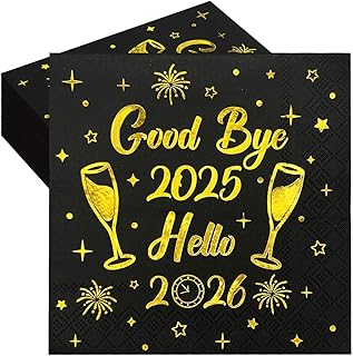YQUQWN 50Pcs New Year's Napkins 5 x 5 Inch, 2026 Disposable lunch Napkins 2026 New Year Party 2026 New Year's Celebrations Supplies NYE Party Dinner Dessert Home & Table Decorations