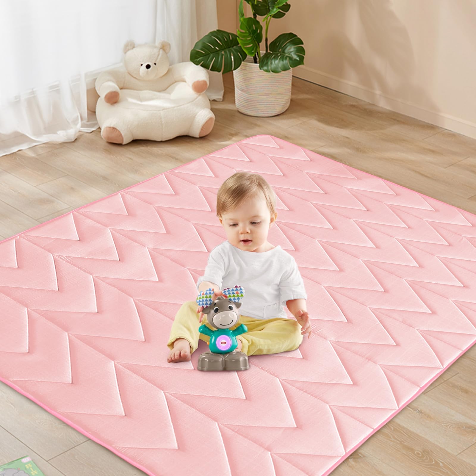 Foam Play Mat 50×50 for Baby Girls, Muslin Kids Play Mat Fits for Dripex & Suposeu Playpen, One-Piece Crawling Mat for Baby & Toddler to Play on Floor