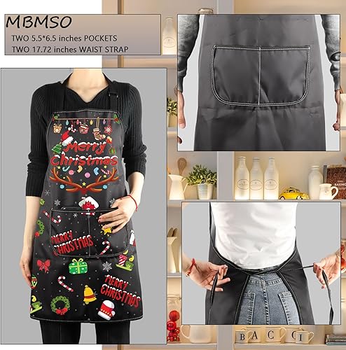 Miniatura 3 de Delantales de Navidad para mujeres y hombres, delantal de cocina de Navidad con bolsillos, regalos de Feliz Navidad, delantal de chef para hornear
