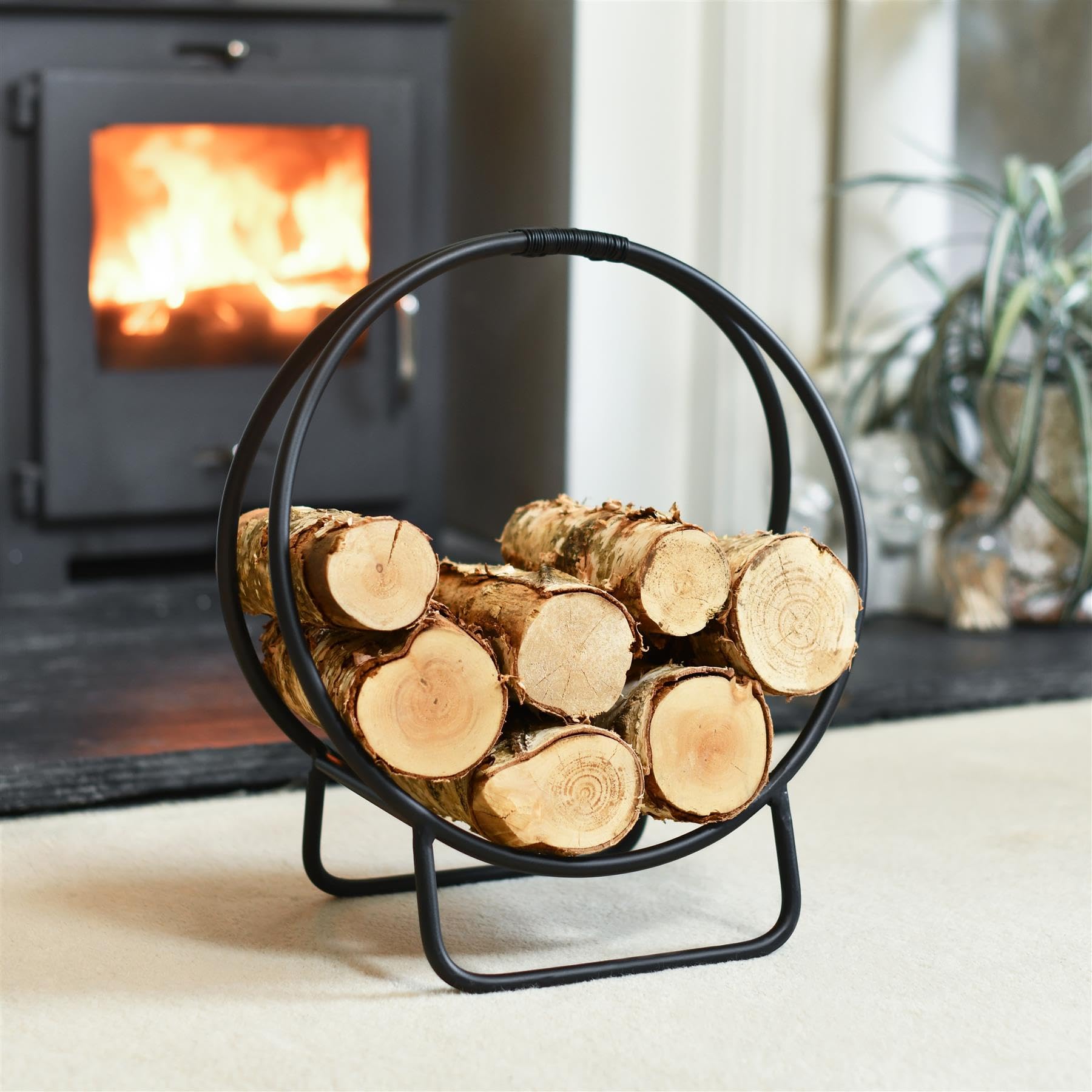 Black Country Metal Works Black Contemporary Circular Log Rack & Holder With Handle - 45Cm