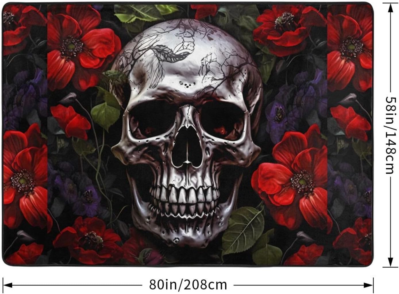 Flannel Non-Slip (Halloween Skull) Rug Pad 80×50in Soft Washable Protective for Hardwood Floors Bedroom Bathroom Living Room