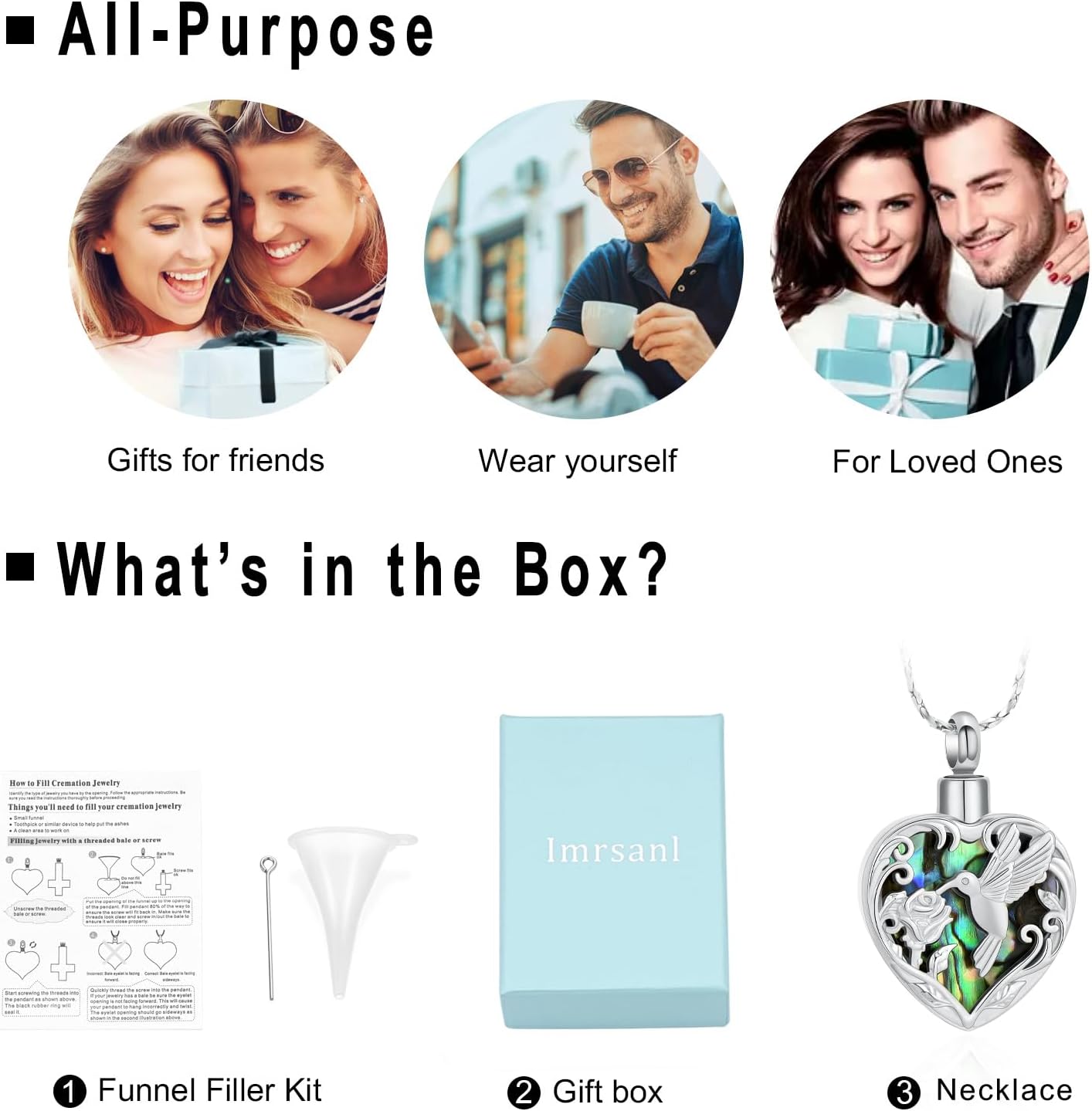 Imrsanl Hummingbird Cremation Jewelry Heart Urn Necklace for Ashes for Women Men Memorial Keepsake Ash Pendants of Loved Ones - Image 7