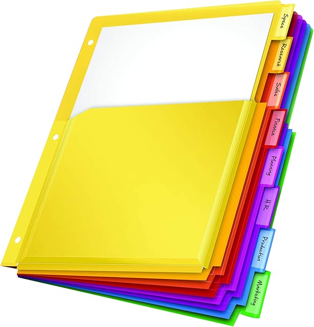 Oxford Expanding Plastic Binder Dividers, Flexible Front Pockets Expand 1/4