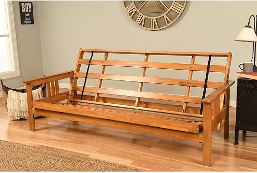 HomeStock Wood Futon Frame Queen Size - Classic Style Sofa Bed with Mission Arms Frame Only/Butternut