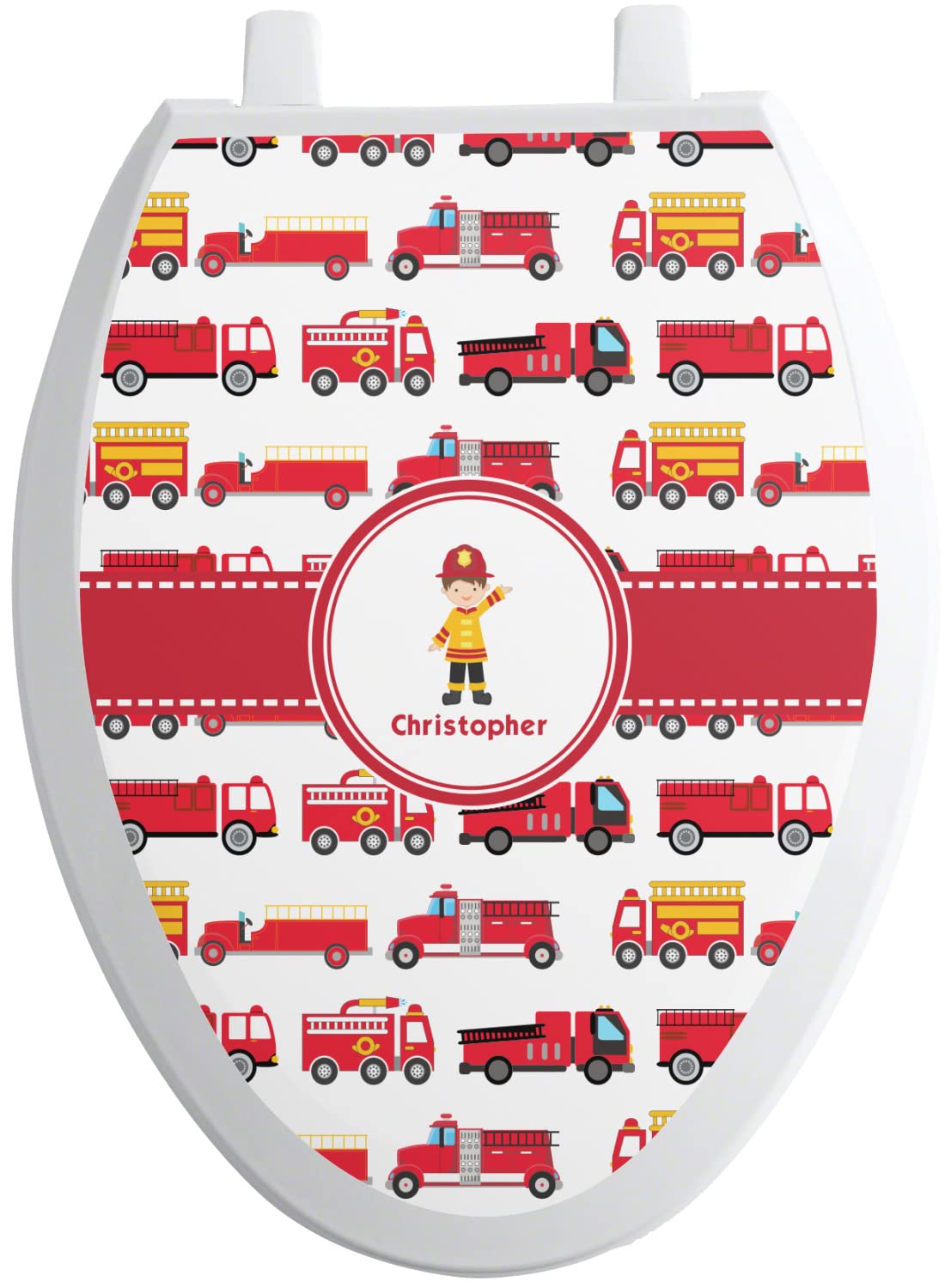 RNK Shops Personalized Firetrucks Toilet Seat Decal - Elongated