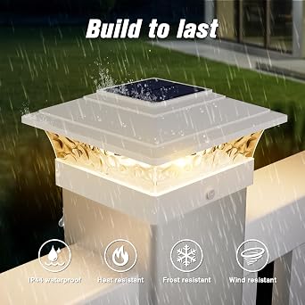 Solar Post Cap Lights Outdoor 6pack, Waterproof Solar Powered Deck Fence Post Lights Fit 4x4/5x5/6x6 Wood/Vinyl Posts, White Vinyl Fence Post lights with Warm/Cool White for garden, Patio, Porch, Deck