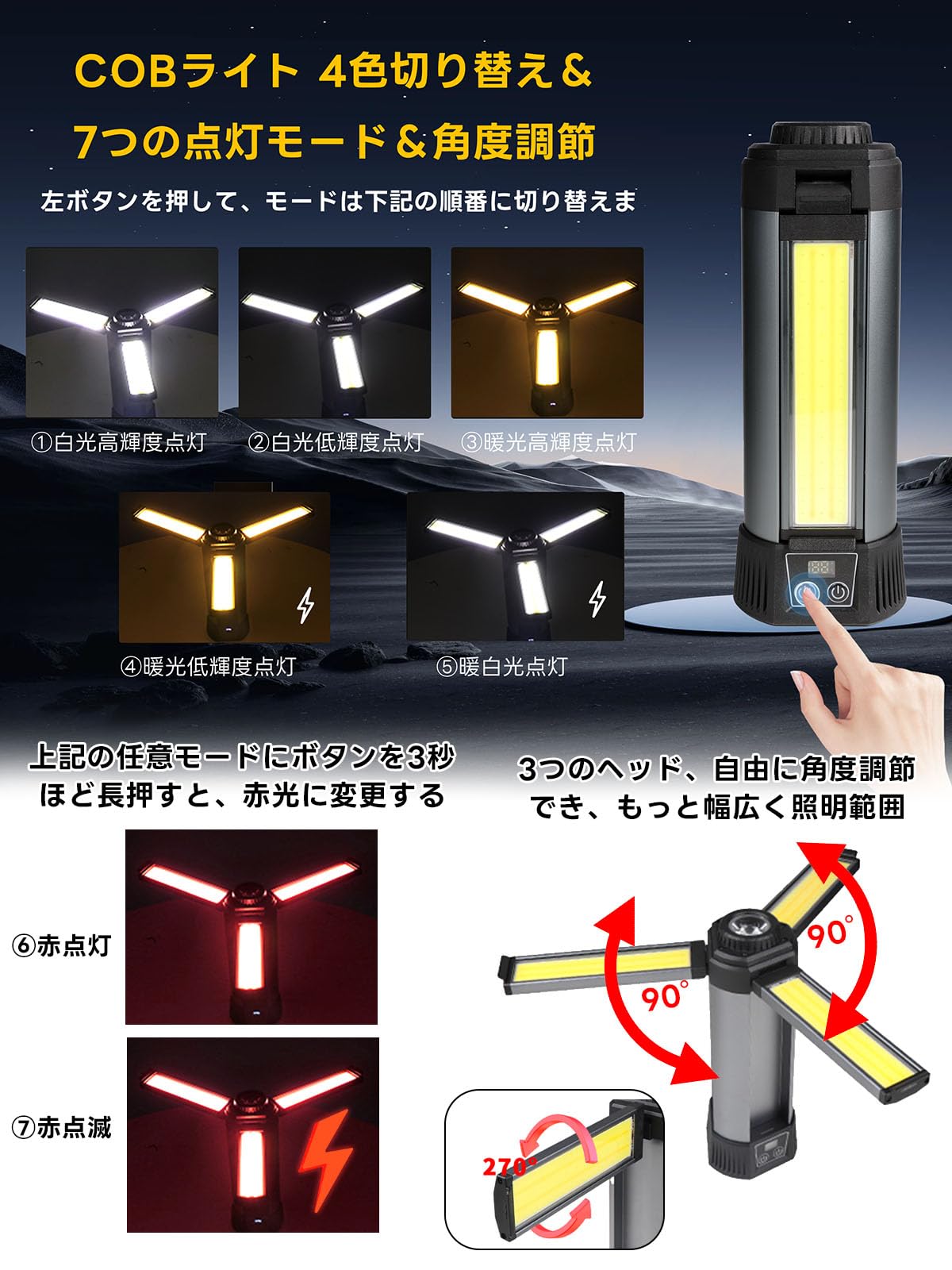 Amazon.co.jp: 投光器 led 作業灯 ワークライト 充電式 6000mAh
