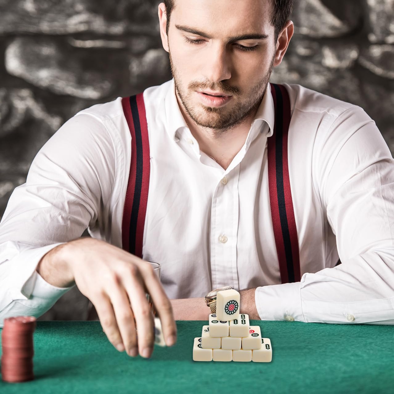 UPKOCH Kleiner Mahjong Satz Tragbares Kleiner Mahjong Reisespiel mit Aufbewahrungsbox für Familie Camping und Freizeit