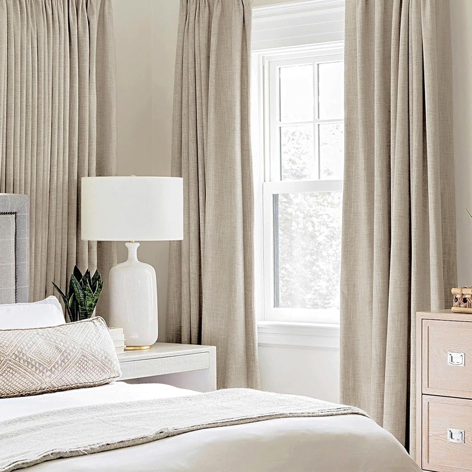 MIULEE Linen Curtains for Bedroom 100% Blackout Thermal Insulated Stone Grommet Room Darkening Curtains & Drapes Fall Decor for Living Room Nursery 52 x 45 Inch (2 Panels) thumbnail