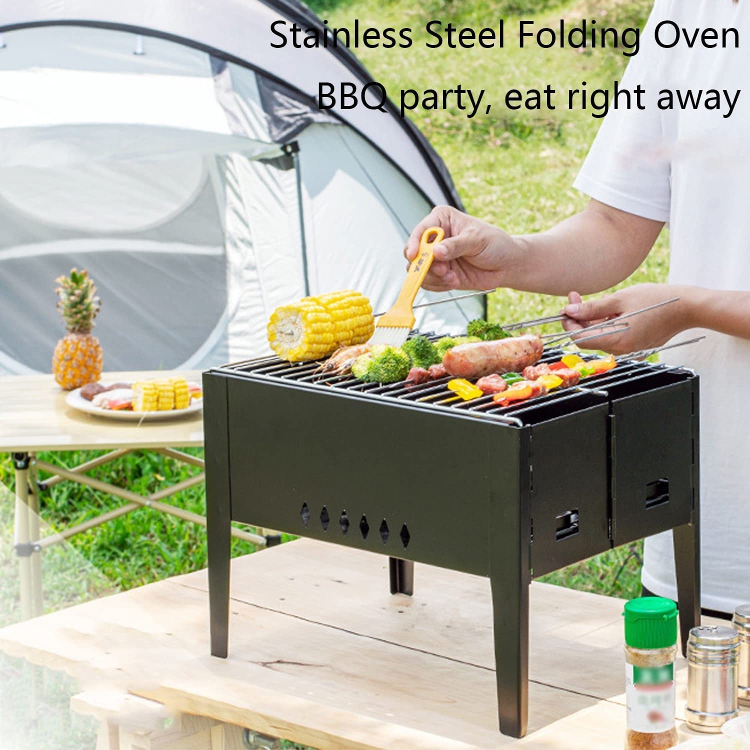 Grill Ogrodowy Przenośny Na Węgiel Drzewny, Stal Nierdzewna, Mały Stół Do Biwakowania, Piknikowania, Patio, Gotowania W Ogrodzie