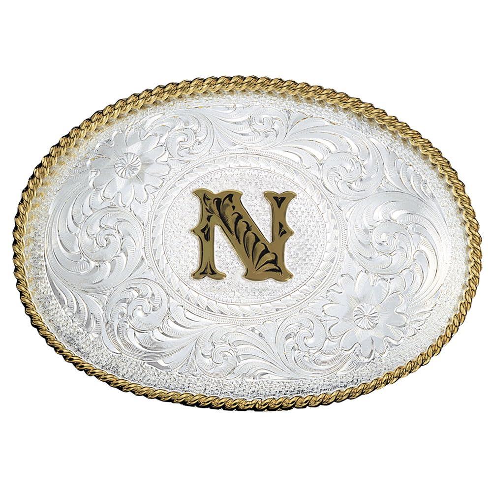 Montana Silversmiths Initial Engraved Gold Trim Western Belt Buckle
