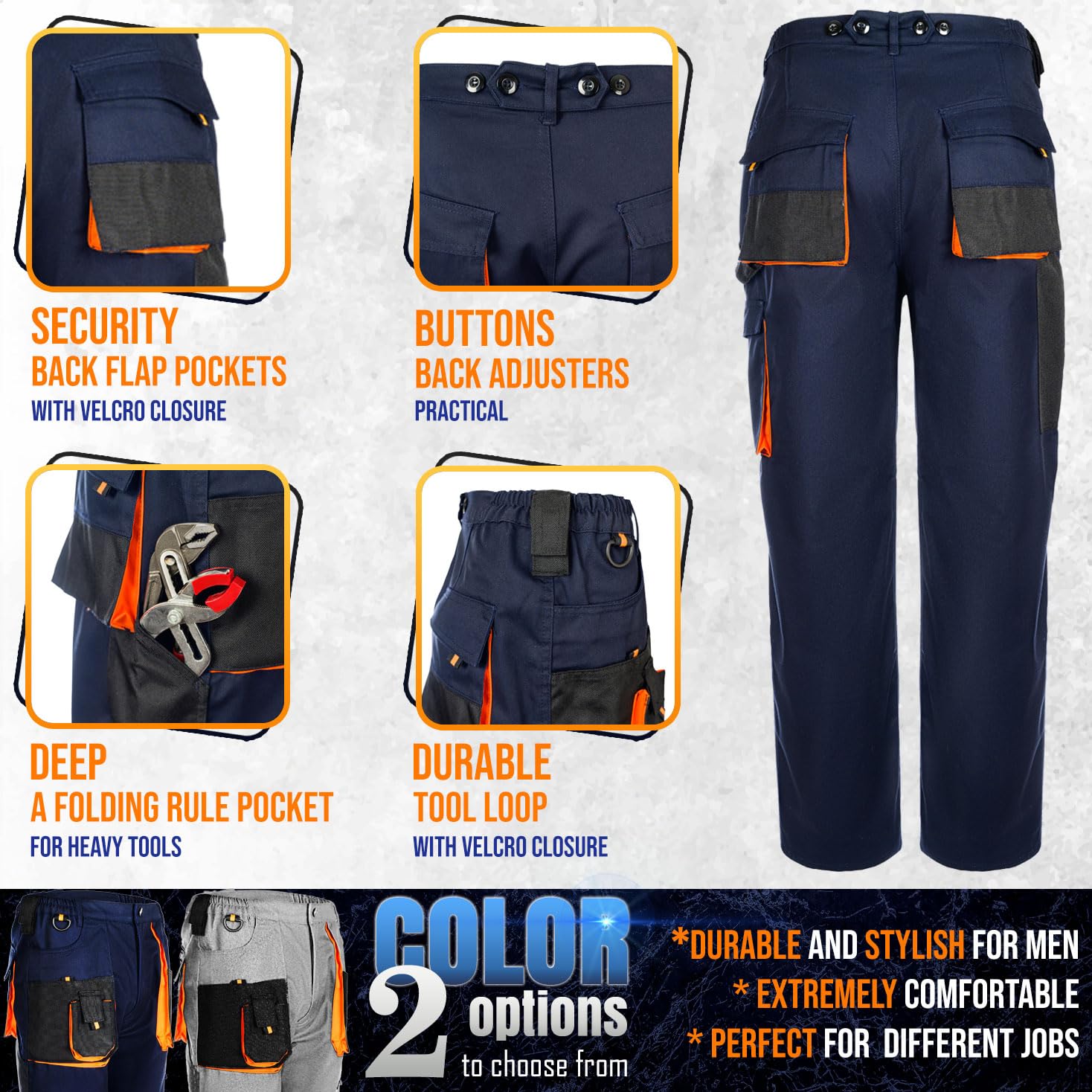 Pantaloni da Lavoro Uomo Elasticizzati | Abbigliamento Cargo Multitasche con Ginocchiere | Pantalone Trekking Pittori Meccanico Elettricista
