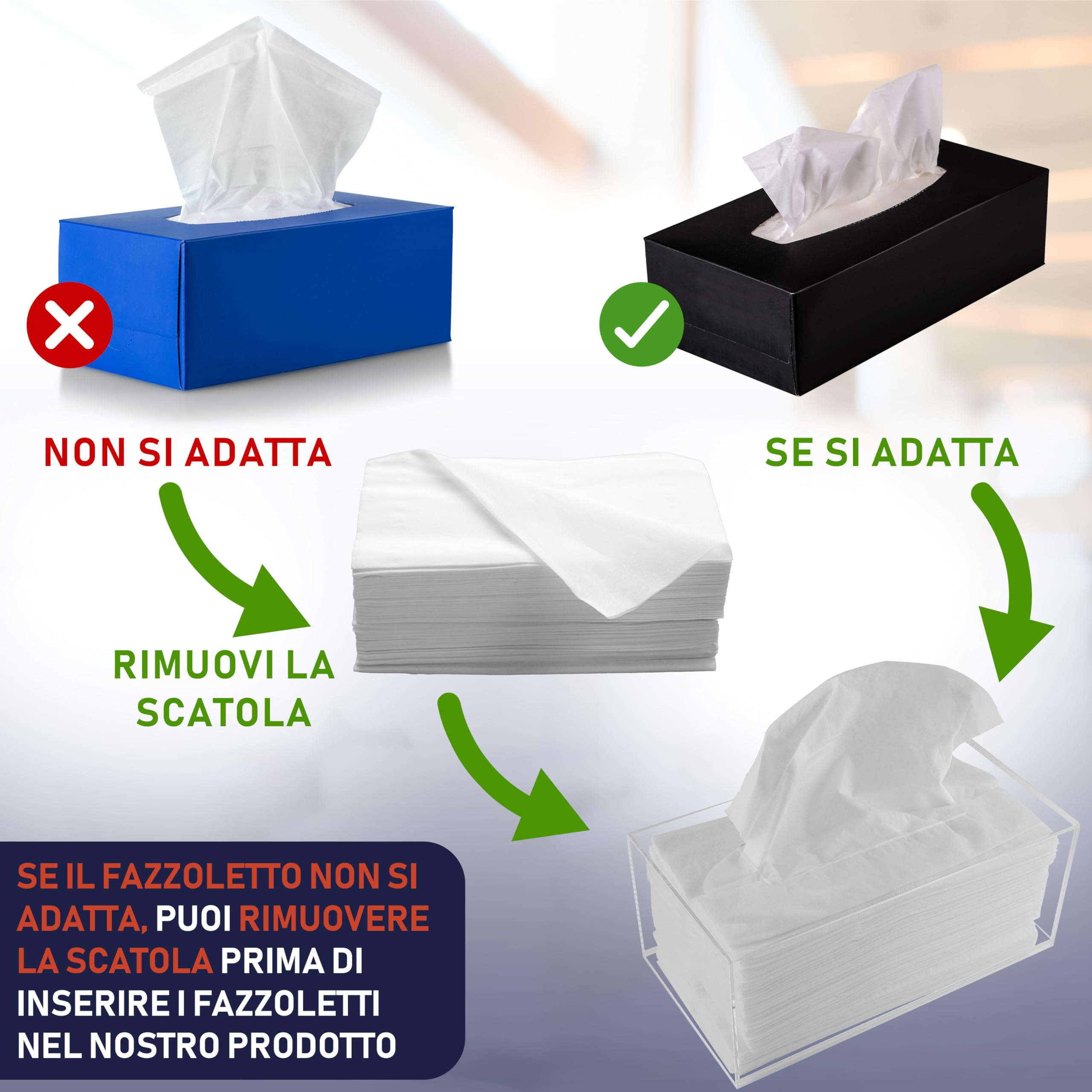 Scatola Porta Fazzoletti Rettangolare in Acrilico, per Tessuti Viso, Tovaglioli, Perfetta per Bagno, Scrivania, Controsoffitti, Vanità, Camera da Letto, Comodini (Rettangolo, Trasparente)
