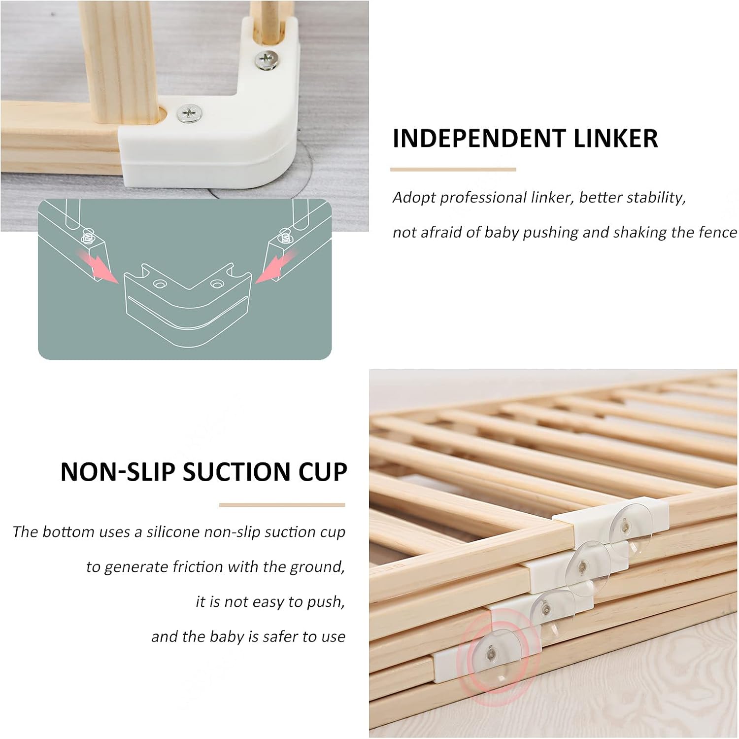 Jolan Baby Playpen Wooden,Detachable/Portable,Baby Fence with Door,Indoor Outdoor Large Safety Playard Playpen,63cm Height,Activity Center Playpen for Twins,Toddlers,Children,150×180cm