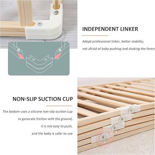 Miniatura 4 de Corralito de madera para bebés, desmontableportátil, cerca para bebés con puerta, para interiores y exteriores, gran corralito de seguridad, 24.8 in