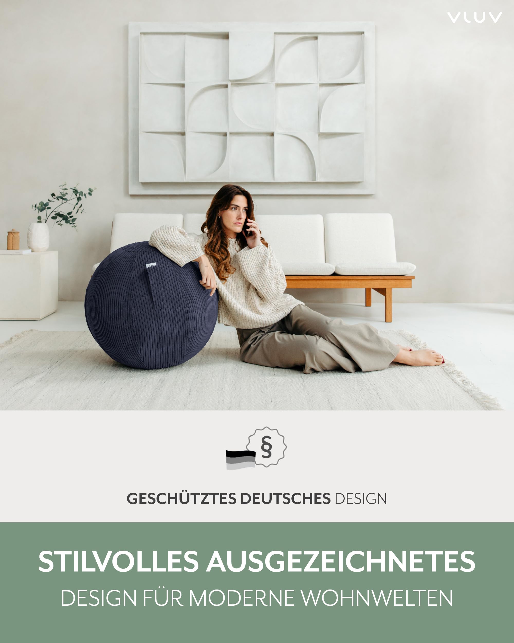 VLUV BOL VLIP Boule de siège ergonomique respirante avec poignée et protection anti-roulement, revêtement lavable pour grossesse 65 cm