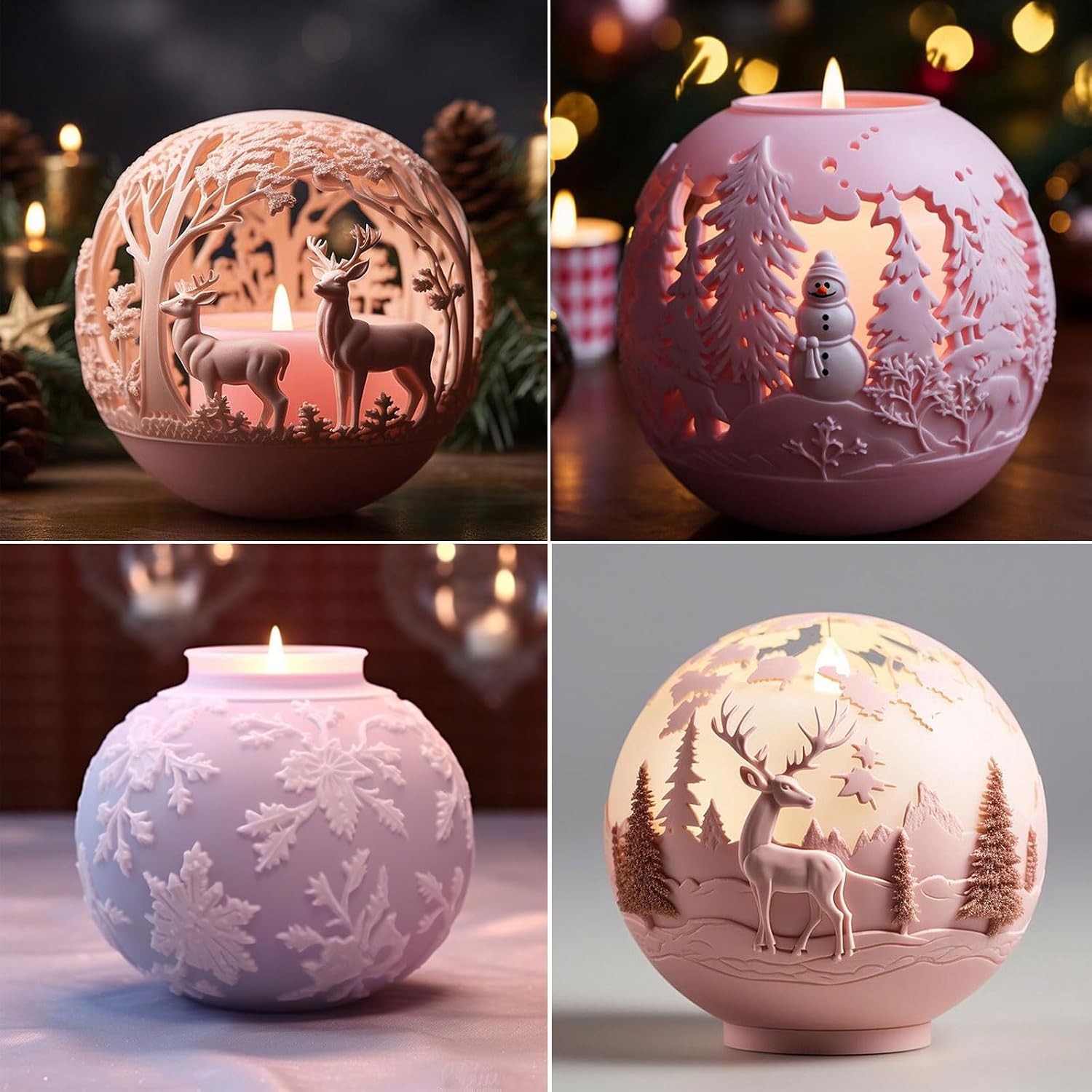 Christmas Ball Silicone Candle Mould, 4Pcs Christmas Ball Silicone Molds for Candle Soap Christmas Decoration, Plaster Ornaments, Chocolates, Epoxy Resin