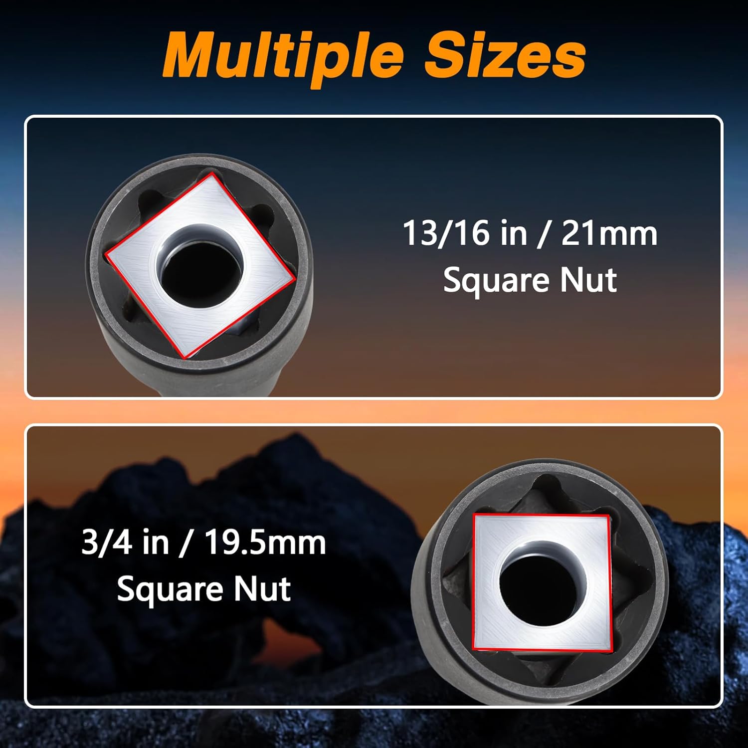 EVRBUL Upgraded 2-in-1 4-Point Square Nut Remover Impact Adapter Socket 7/16" Impact Drill Bit Socket Wrench for 3/4 Inch and 13/16 Inch Square Nuts