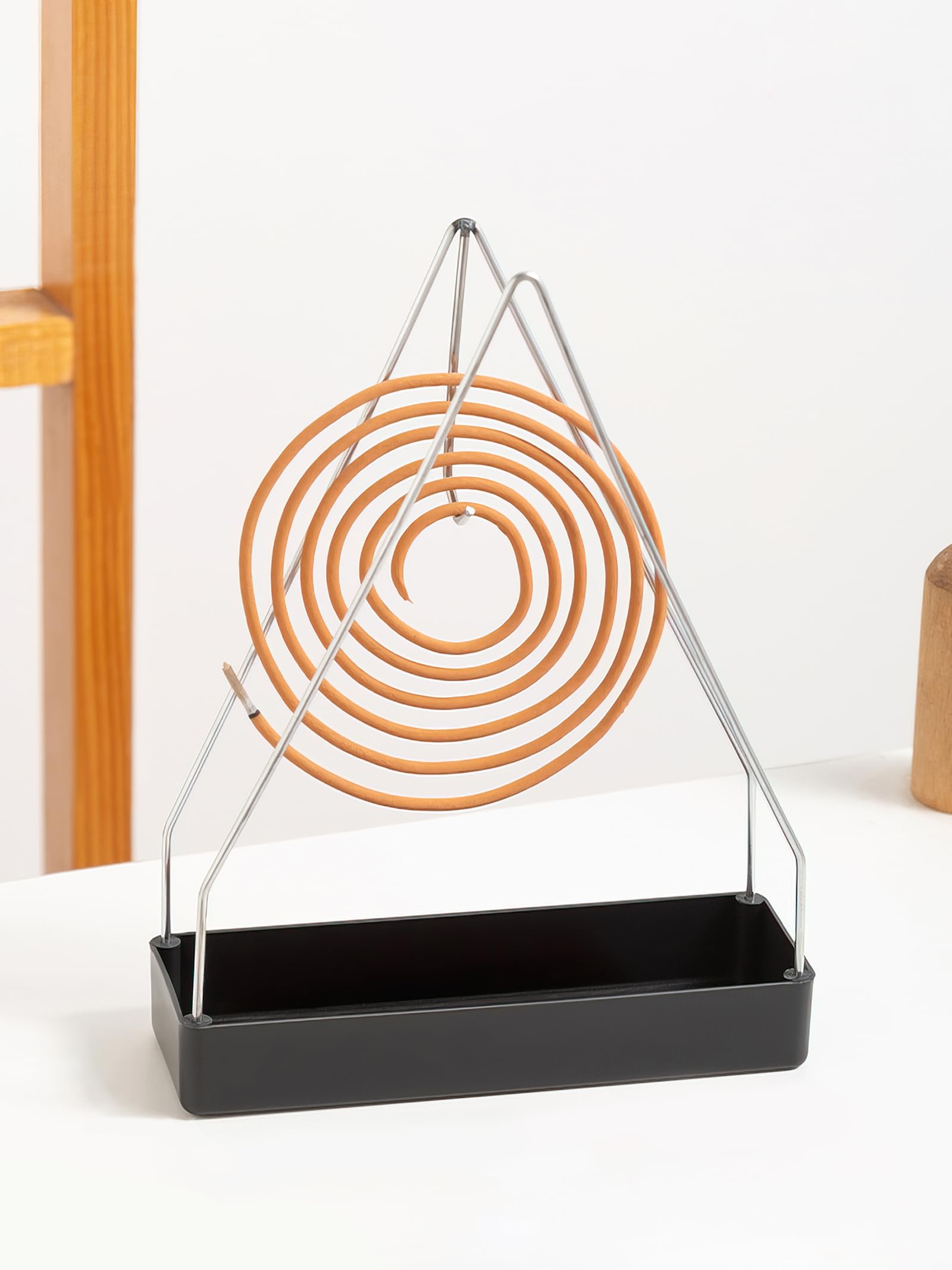 1 Pack Mosquito Coil Holder with Ash Tray Metal Triangular Hanging Coil Stand for Indoor Outdoor Use Portable