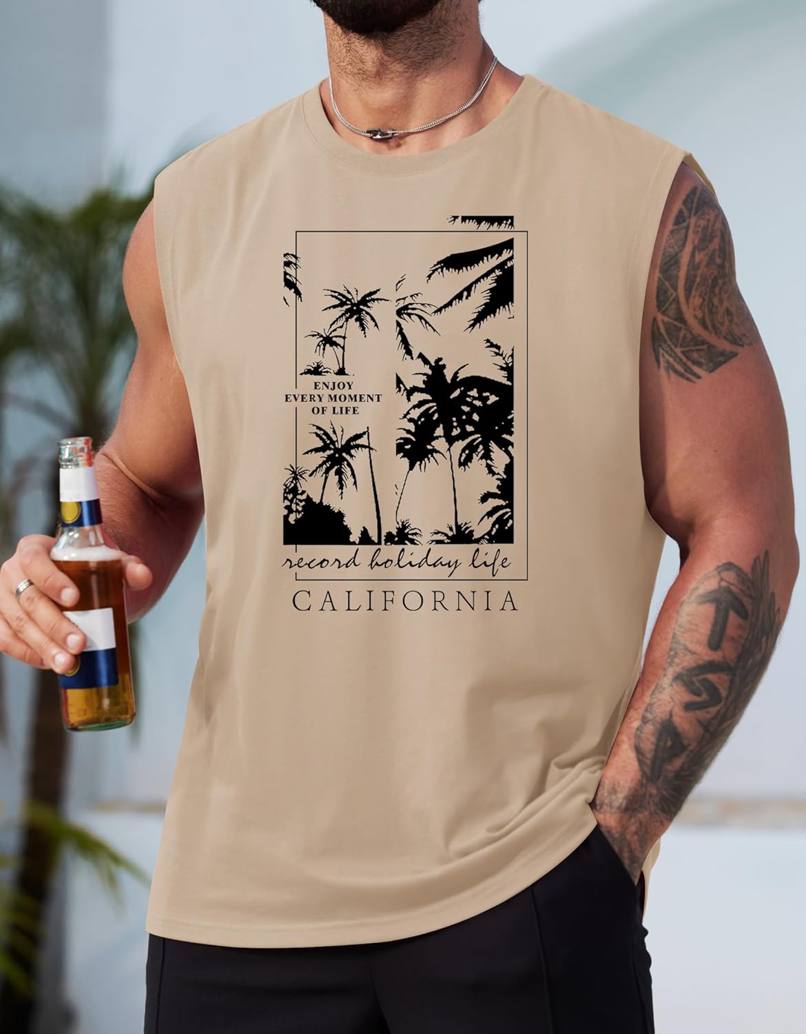 Mens Beach Summer Tank Tops Palm Tree Graphic Vacation Muscle Sleeveless Shirts (S-3XL) - Image 2