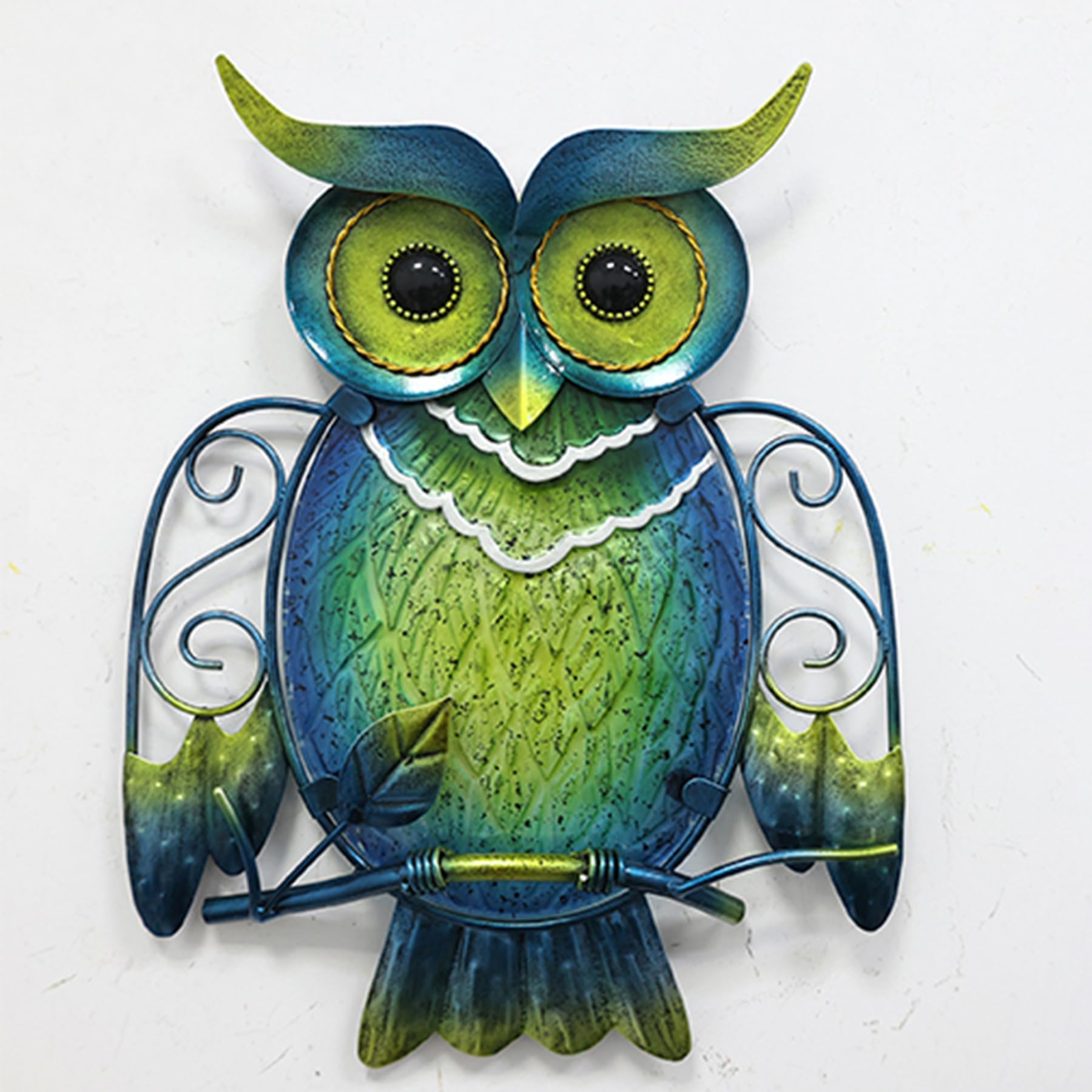 Liffy Cute Metal Owl Wall Decor - Unique Outdoor Wall Art Decoration - Glass Hanging Wall Owl Decor Brighten Up Patio, Porch or Door, Garden Decoration, Birthday Gift Ideas