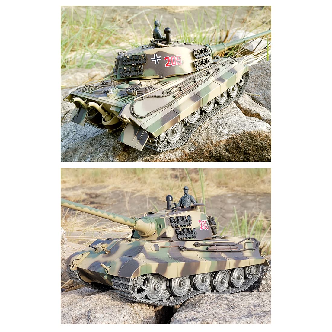Carro armato RC in scala 1/16, 2,4 G tedesco Henschel Tiger King RC modello di carro armato militare con suono/fumo/effetto tiro, regalo per gli amanti dei veicoli militari RC