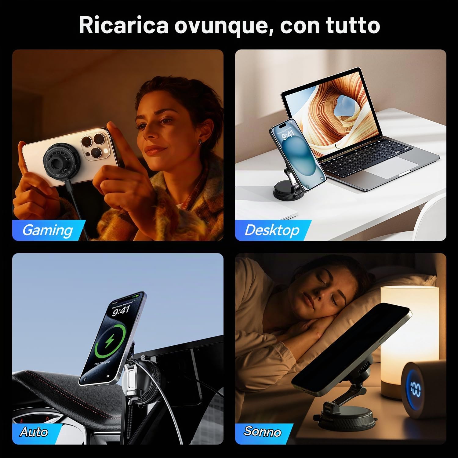 Qi2.2 25W Supporto Telefono Auto Magnetico con Rotazione 360° e Caricatore Auto Wireless con Raffreddamento TEC e Ventola per iPhone 17 Pro Max/16/15