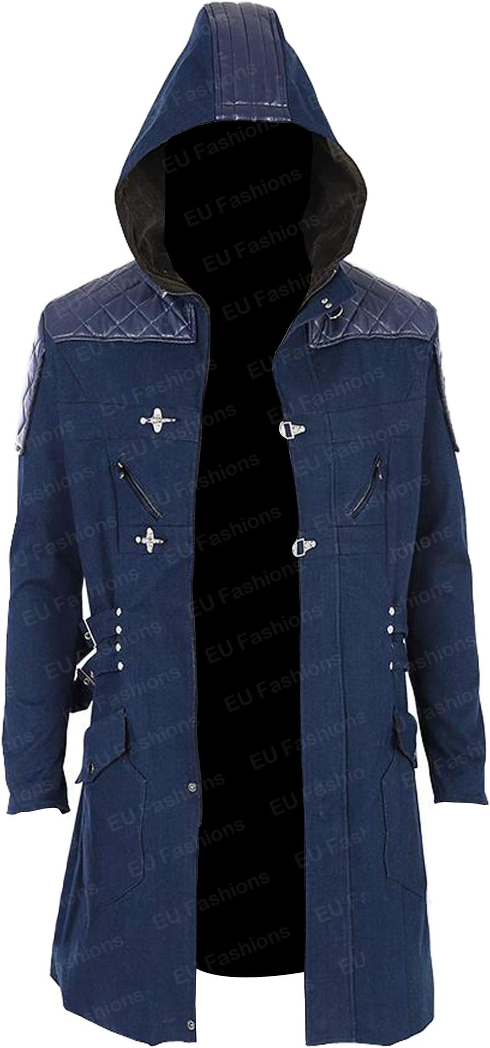 Mens Devil Gaming Cosplay Costume Blue Denim Coat Jacket for Devil 5 Trench Coat Outerwear