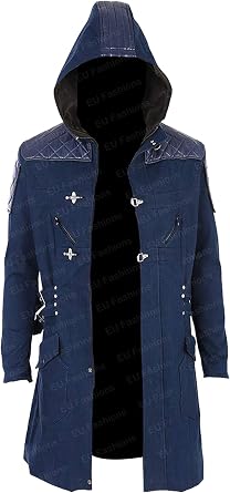 Mens Devil Gaming Cosplay Costume Blue Denim Coat Jacket for Devil 5 Trench Coat Outerwear