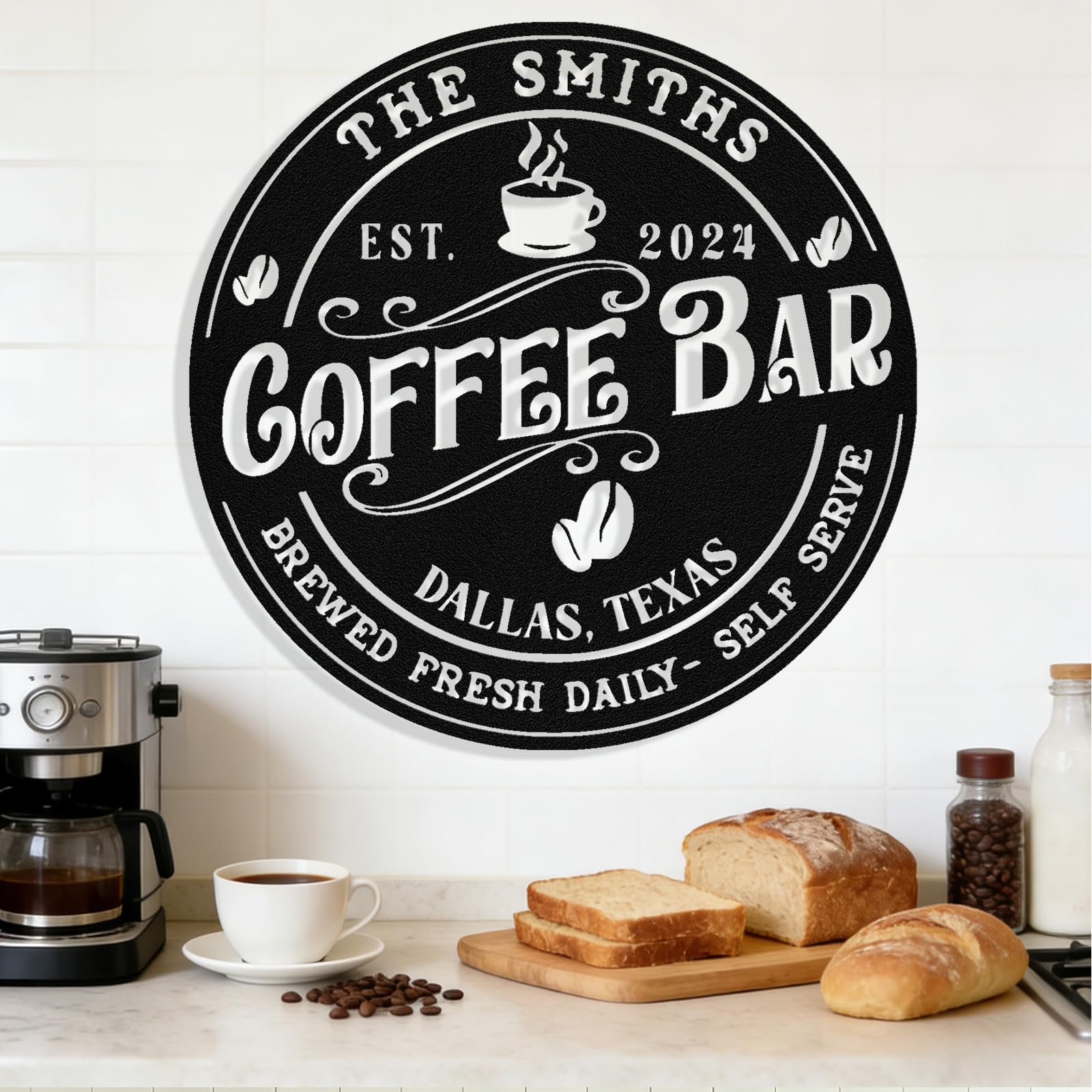 Personalized Coffee Bar Metal Sign, Custom Coffee Signs, Custom Coffee Name Signs for Cafe Station, Coffee Wall Art Decor for Kitchen, Cafe Shop Decor, Cafe Lover Gift