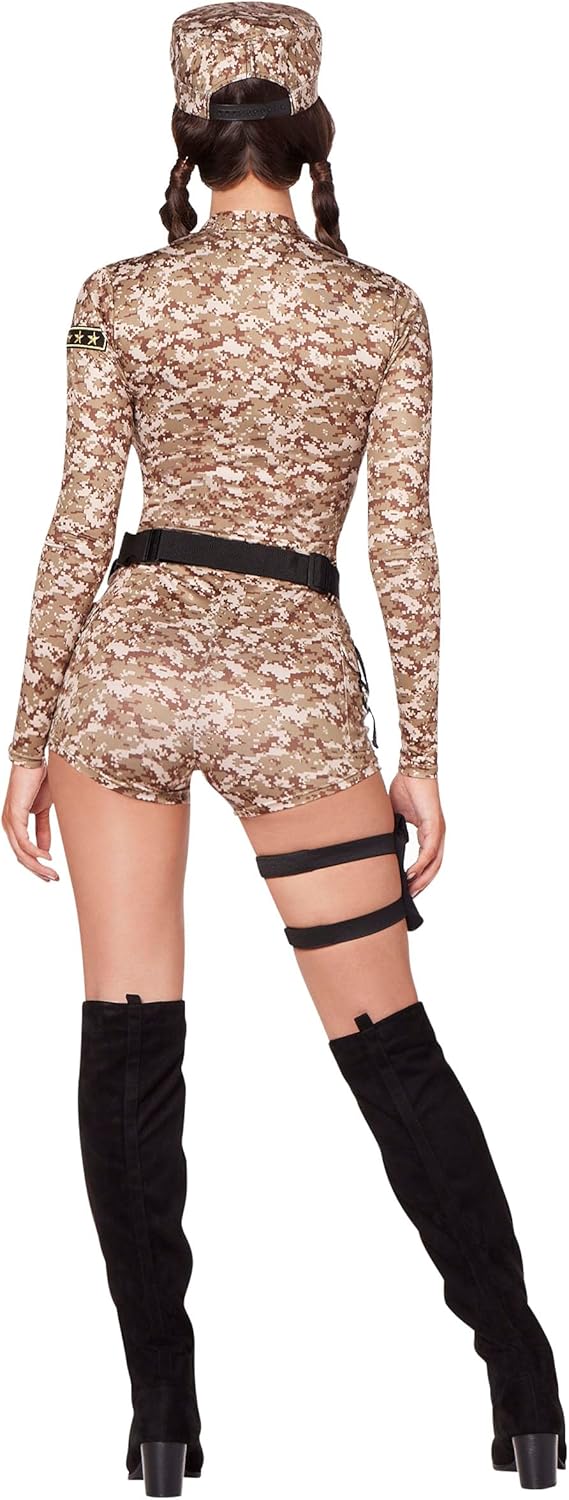 Spirit Halloween Adult Special Forces Babe Costume | Uniform Costume| Beige Camo Romper with Thigh Holster - Image 3