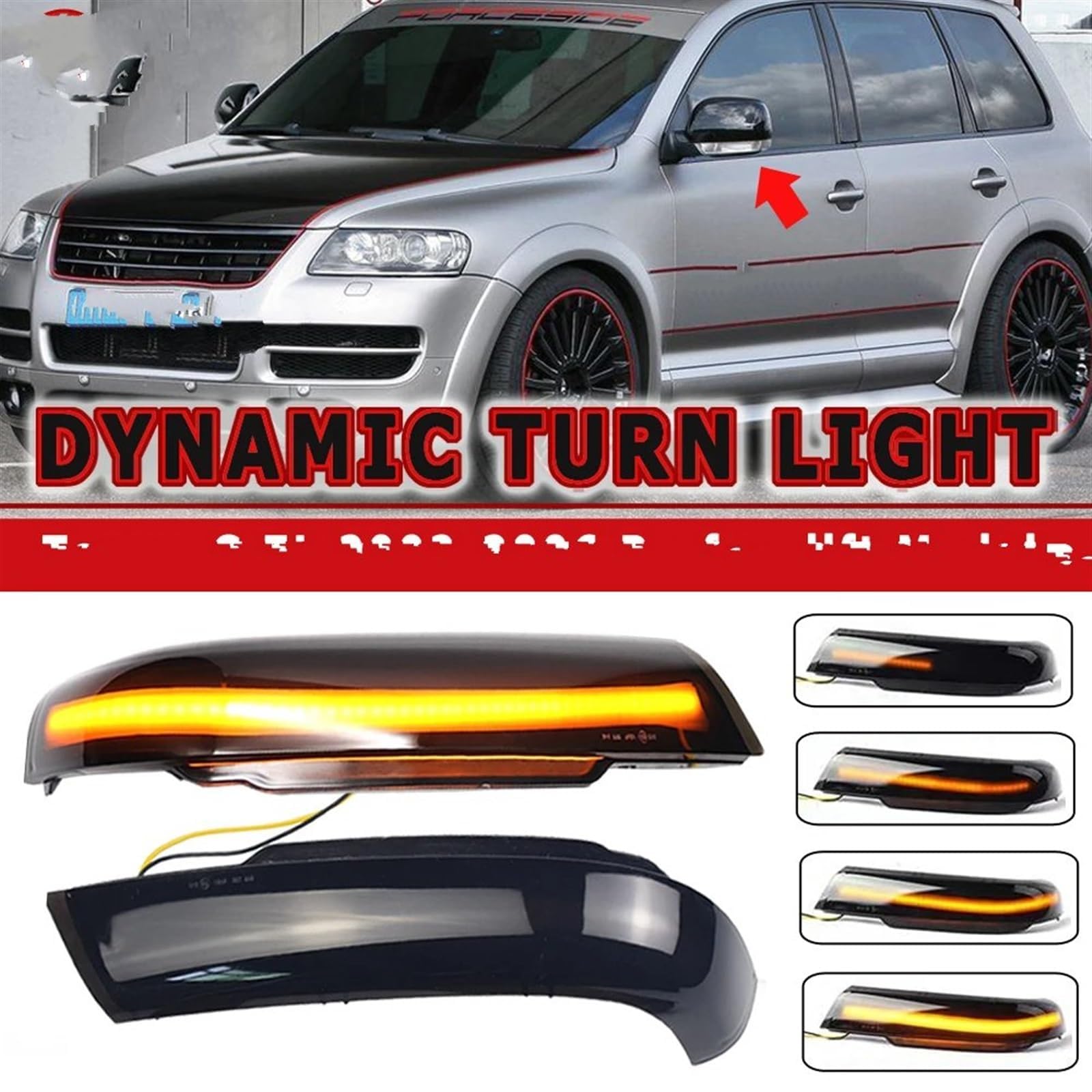 Lusterko boczne dynamiczne kierunkowskazy do VW Touareg I MK1 7L 2002 2003 2004 2005 2006 LED lusterko boczne wskaźnik lampa lusterko boczne lampa wskaźnikowa sekwencyjna lampa błyskowa, dynamiczny