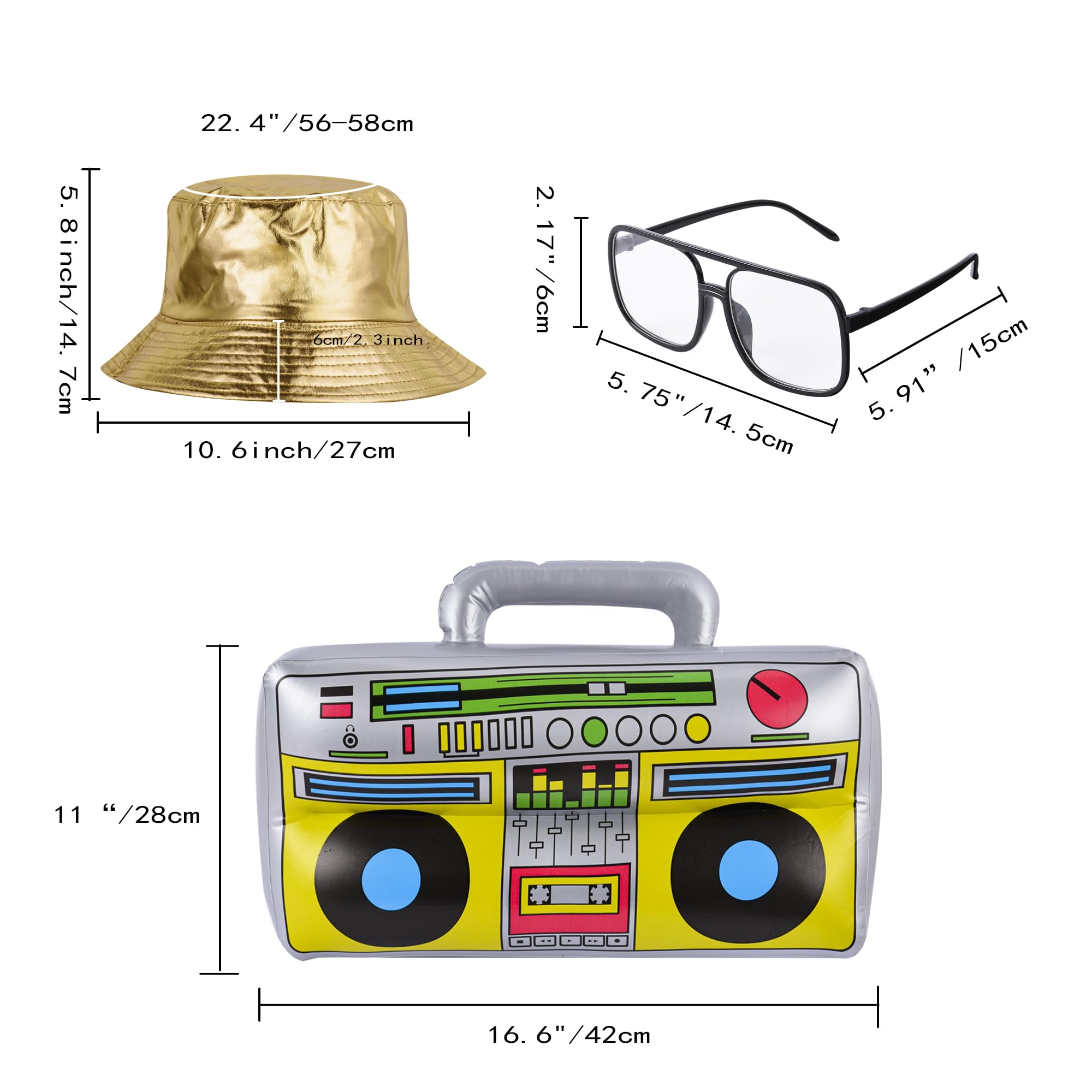 YAROMO 80s/90s Hip Hop Costume Kit, 7 Pack 80s 90s Party Supplies Decorations with Dollar Sign (Gold)