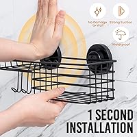 Vista 2 de LEVERLOC Shower Caddy Suction Cup, 2 Pack Shower Shelves for Inside Shower with Hooks & Soap Holder, NO-Drilling Bathroom Shower Organizer, Negro