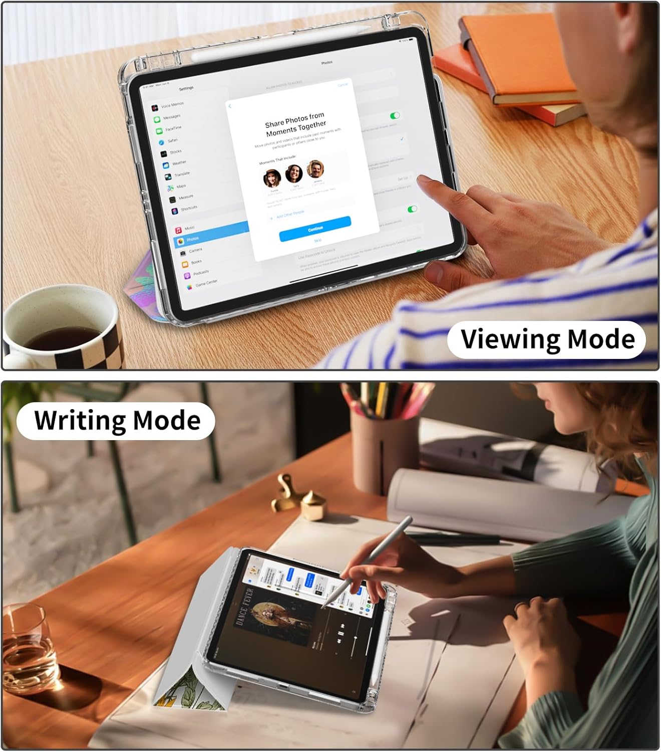 Clear Case for ipad Air 13 inch M3 2025 & M2 2024, ipad Pro 12.9" 6th/5th/4th/3rd Generation with Pencil Holder, Trifold Stand Shell, Slim Shockproof Clear Back, Composition Book - Image 6