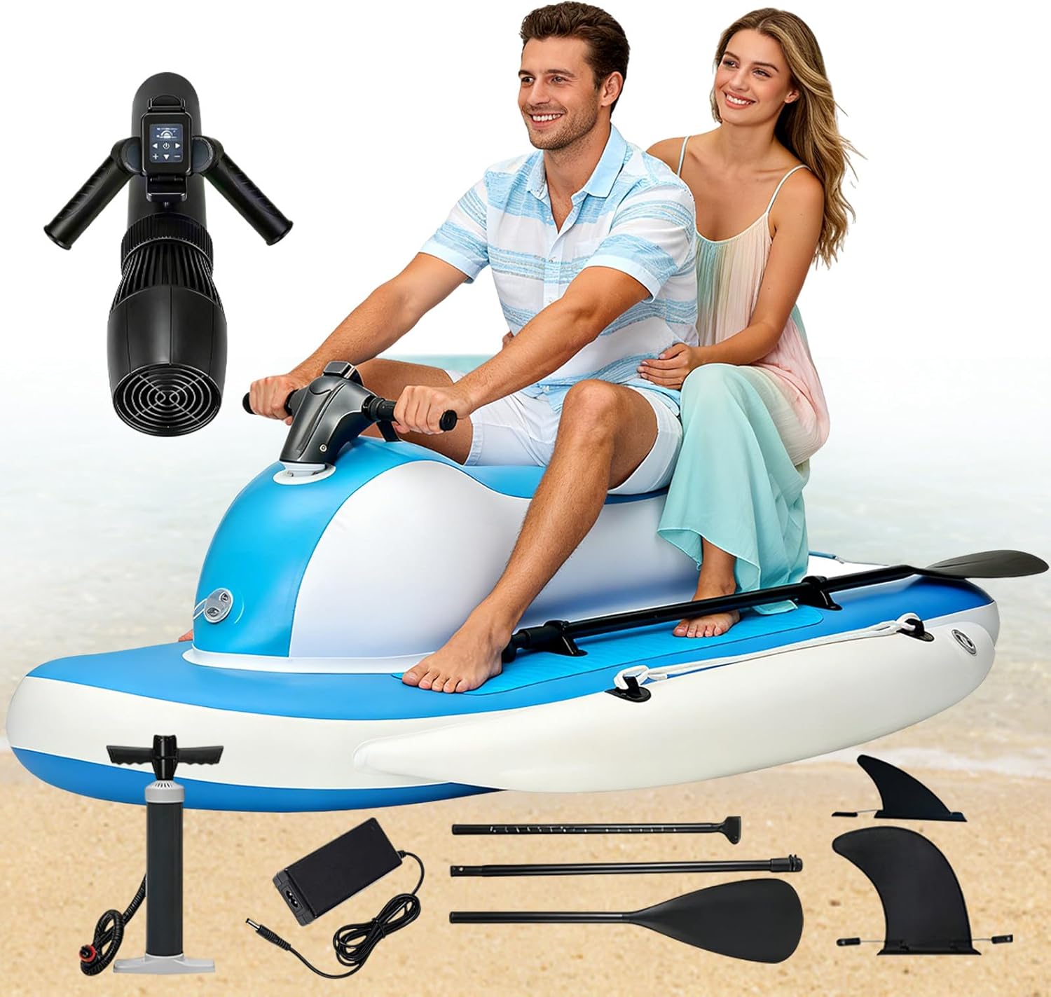 3-In-1 Electric Inflatable Kayak & Underwater Scooter – 200 kg Capacity - Heavy-Duty Drop-Stitch PVC Material, 3-9 km/h, Detachable Paddle for Diving & Swimming, Adult Water Sports 500W
