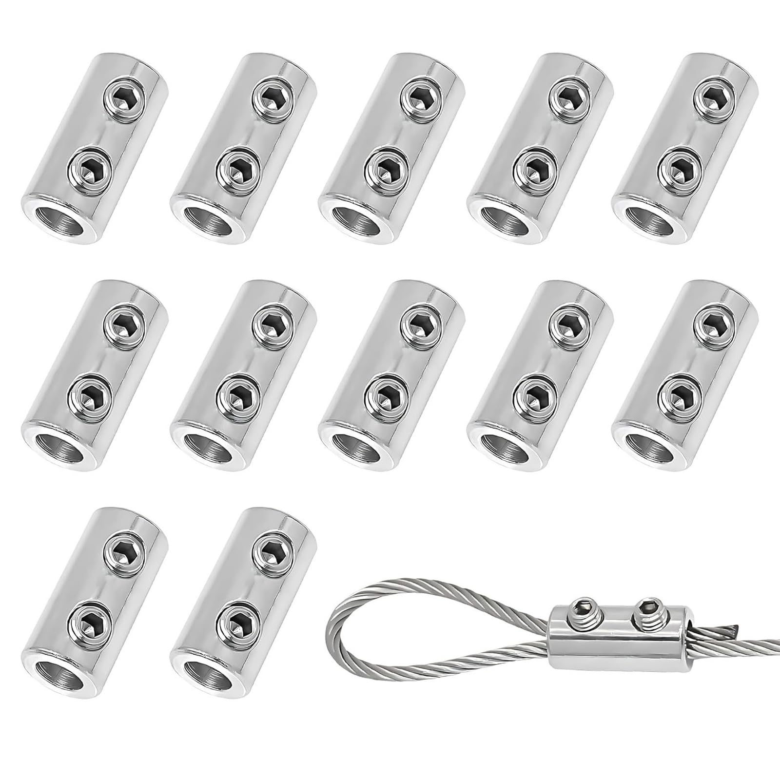 Shyyoulqe Multicolor 12Pcs Stainless Steel Wire Rope Locks Double Hole Clamps For Various Indoor And Outdoor Applications Stainless Steel Wire Rope Locks Double Hole Clamps