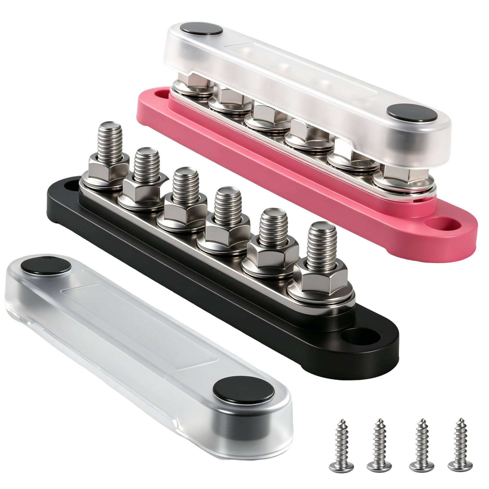 12V Bus Bar 300A Power Distribution Block with Cover, Heavy Duty Terminal Block 6 M8 terminal Studs for Automotive Marine Boat RV Yachts, DC 12V-48V Battery Busbar Junction Block