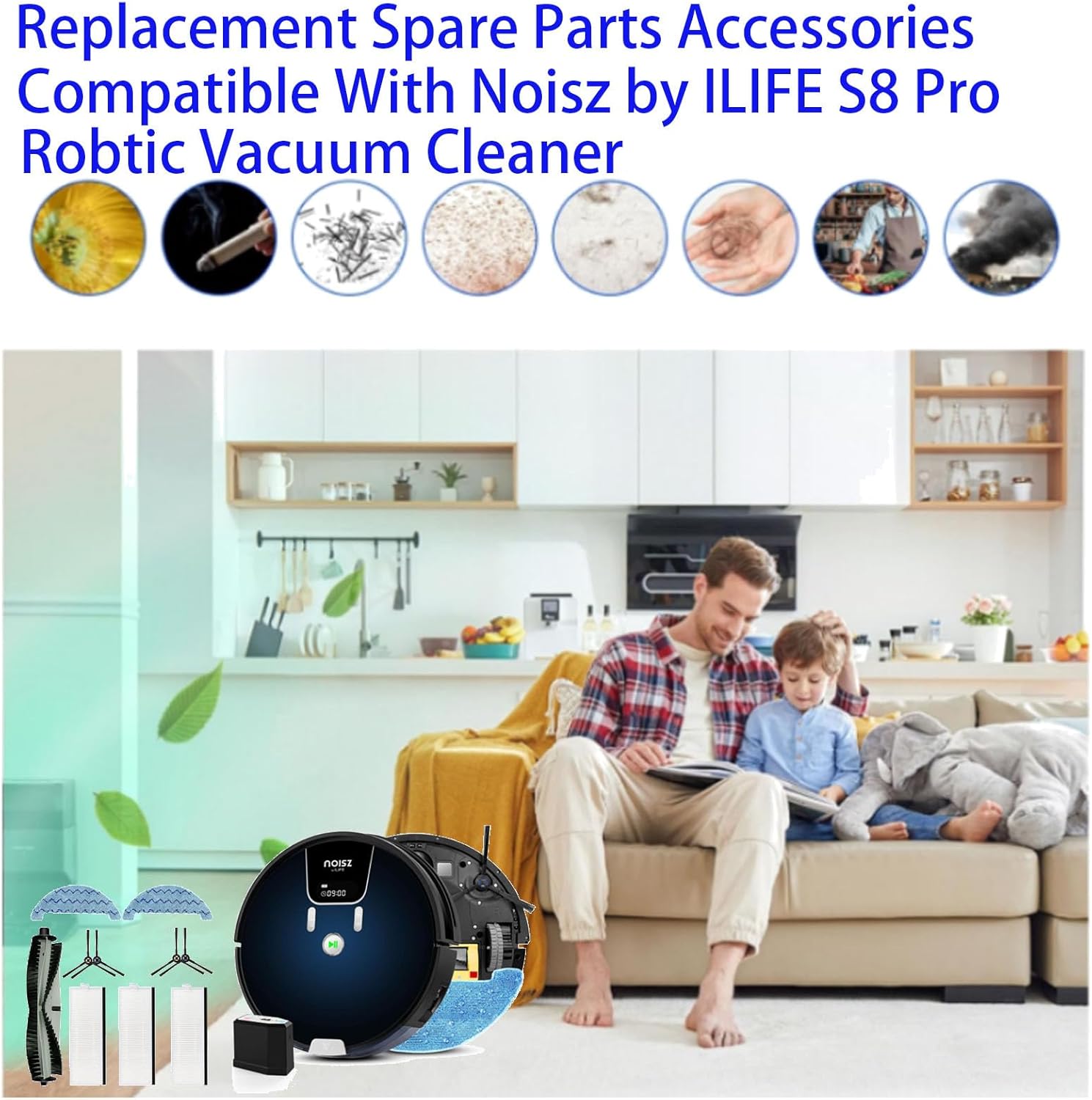 Dimensions of replacement parts for Noisz by ILIFE S8 Pro Robotic Vacuum