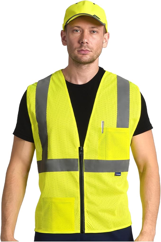 AYKRM 2 Pockets Reflective Safety Vest High Visibility Class II Mesh Vest for Women & Men Meets ANSI Standards