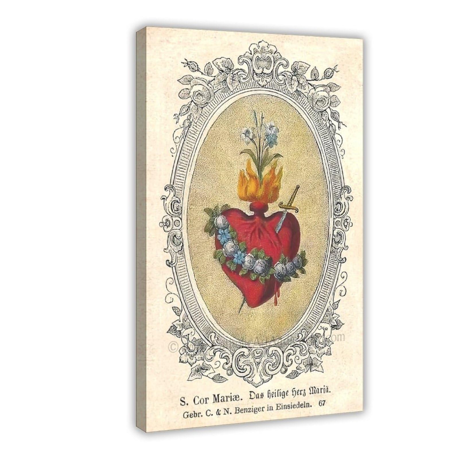 WCYB Immaculate Heart Old Fashioned Sacred Heart of Jesus Christ Prints Posters Canvas Deco Paintings Wall Art For Office Living Room Hangable Frame 24" L X