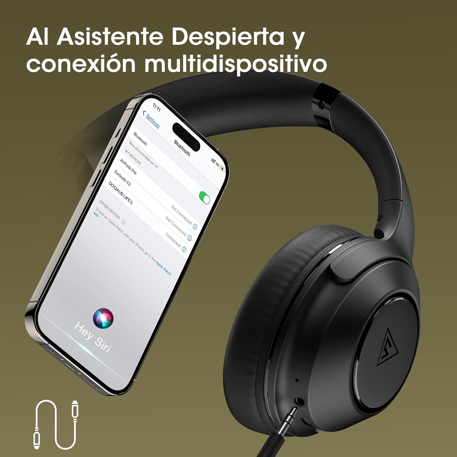 DOQAUS Auriculares Inalámbricos Bluetooth, 3 Modos EQ, 70 Horas de Reproducción, Bluetooth 5.3, Cascos Inalámbricos Bluetooth con Micrófono y 40mm Controlador,para Móviles/TV/PC/Hogar-Negro 9