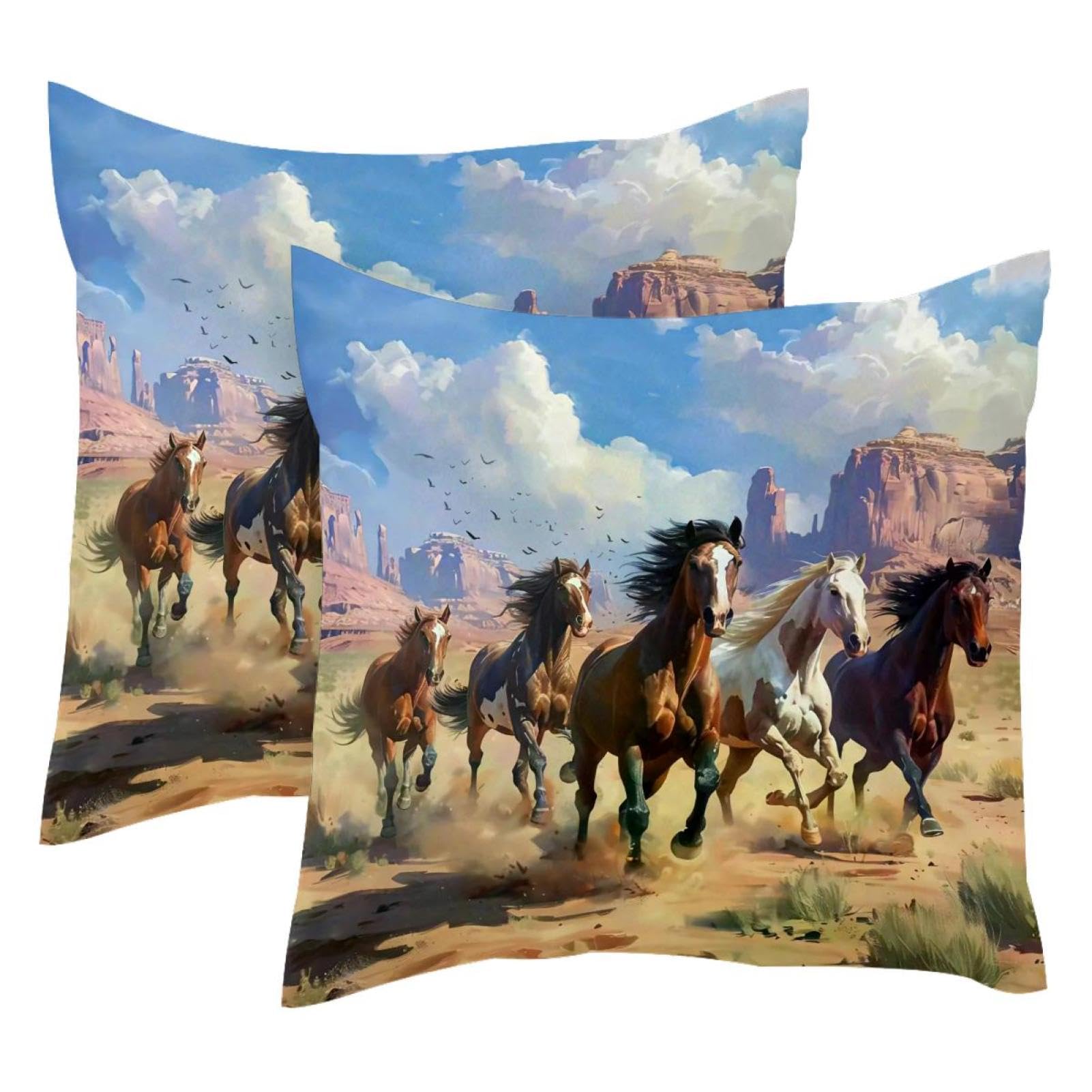 Housse de coussin chevaux velours doux double face chic