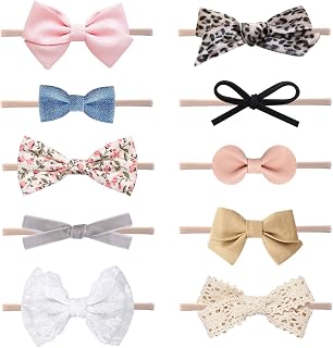 LittleJoJo Baby Girl Headbands & Bows - 10 Pack Super Stretchy Nylon for Newborns, Infants & Toddlers