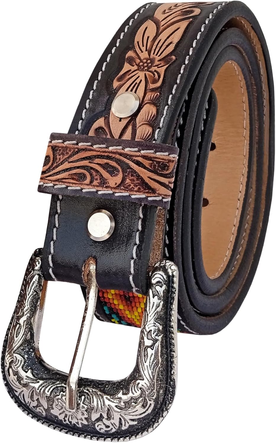 Affilare Western Beaded Belts For Young Adults Tooled Leather Heavy Duty Beaded Belt Petite 40IS104
