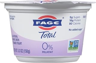FAGE Total 0% Fat Greek Yogurt 6oz - Creamy Nonfat Plain Yogurt, High-Protein, Non-GMO Verified